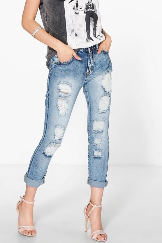 Jeesie Slim Fit Distressed Boyfriend Jeans